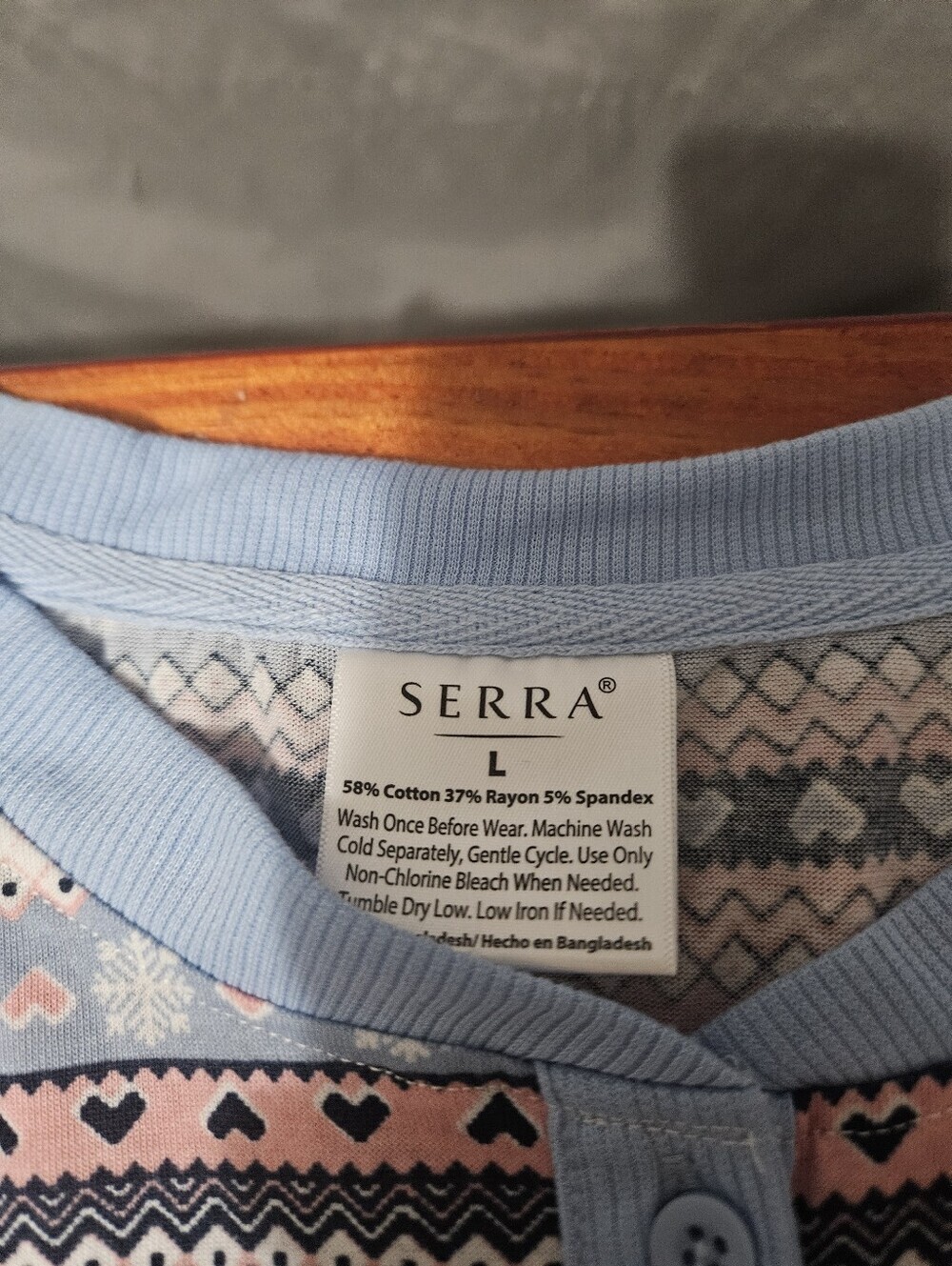 Serra Jersey Pajama Set pink&blue Fair Isle geometric winter pattern LG! - Picture 2 of 3